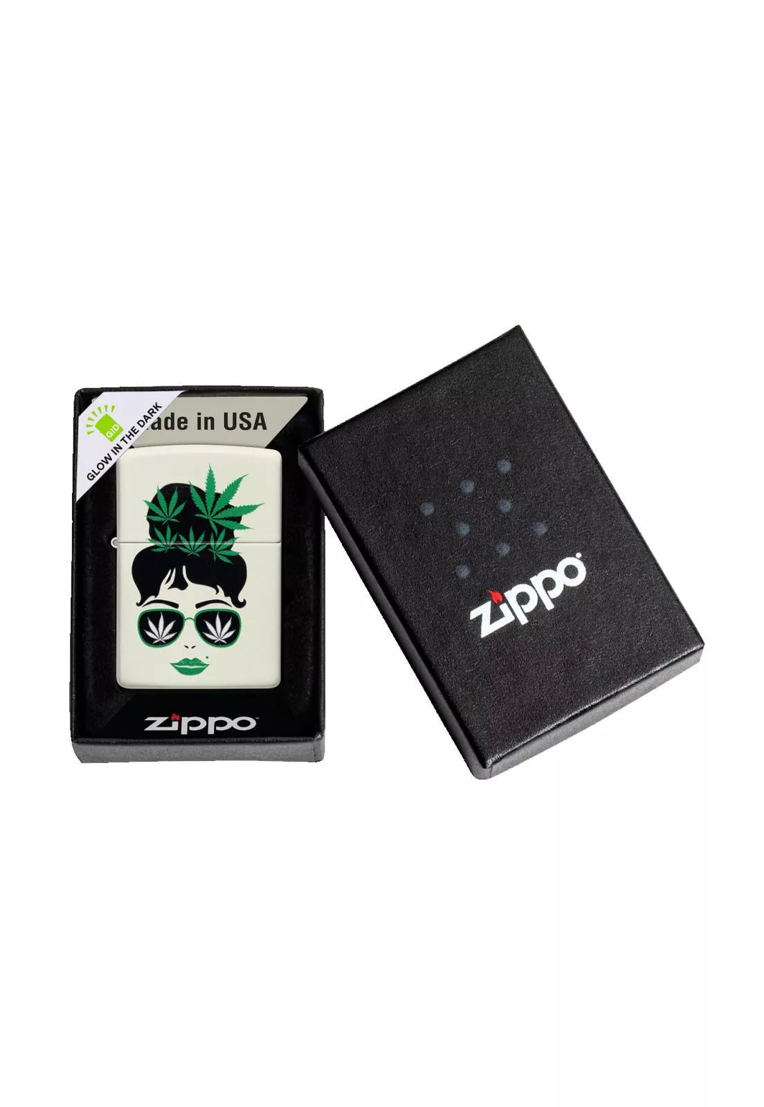 Encendedor Zippo Cannab1s Girl Glow Design Blanco ZP49837
