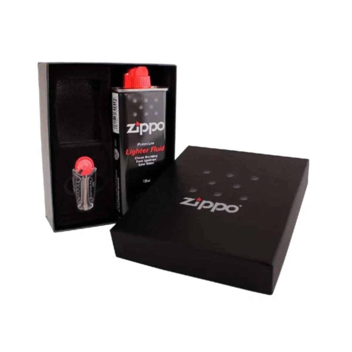 Pack Bencina 125ml + 6 Piedras + Caja de Regalo Zippo