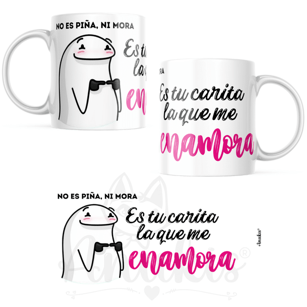 Taza Cerámica 320 cc Flork "No es piña, ni mora, es tu carita que me enamora"