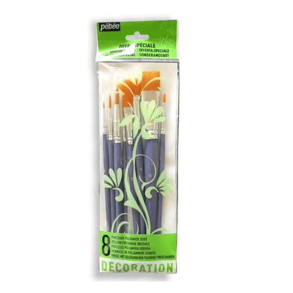 Pincel Pebeo - Set 8 Pcs (4 Redondo-3 Plano-1 Abanico)
