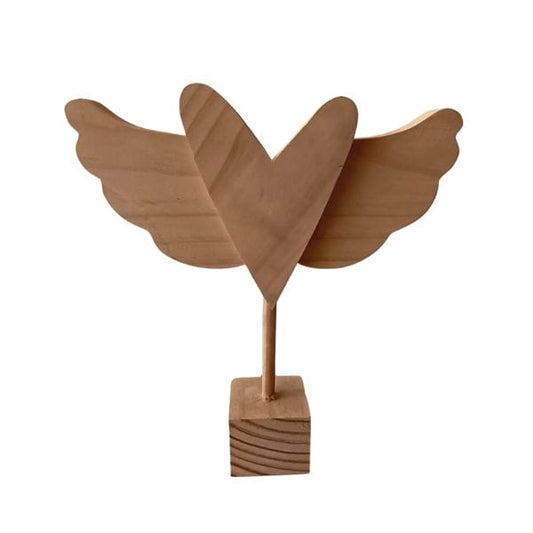 Corazon Madera con Alas y pedestal