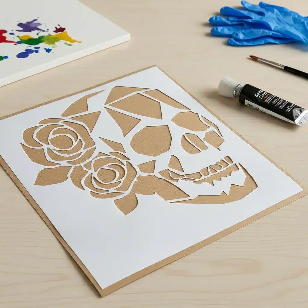 Stencil 25X30  AND02 Calavera Rosas