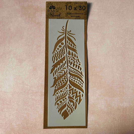 Stencil 10X30 Pluma Deco 01