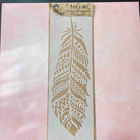 Stencil 15X40 Pluma Deco01