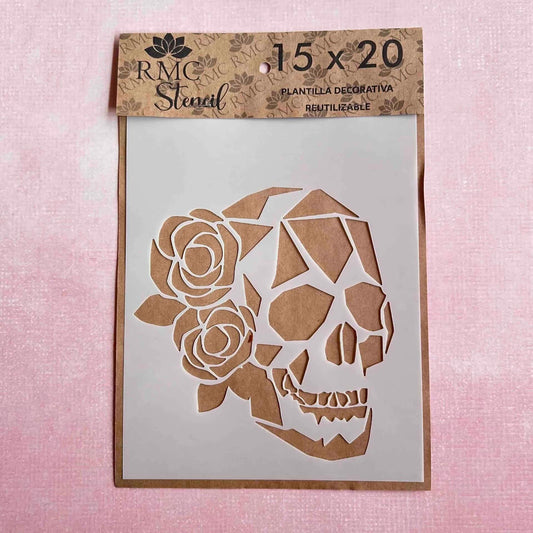 Stencil 15X20 AND02 Calavera Rosas