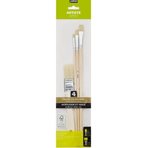 Pincel Set 3 Oleo Acrilico + Brocha Pelo Cerda Blanca Pebeo
