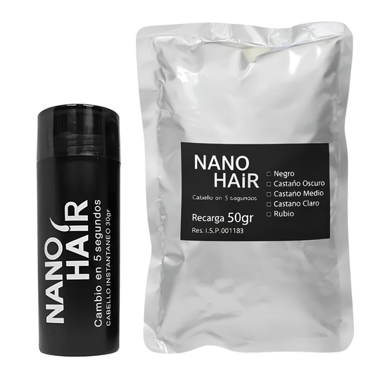 Nano Hair 80 grs Color Castaño Oscuro Frasco Mas Recarga