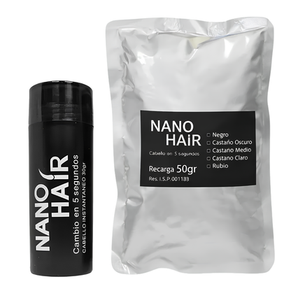 Nano Hair 80 grs Color Castaño Medio Frasco Mas Recarga