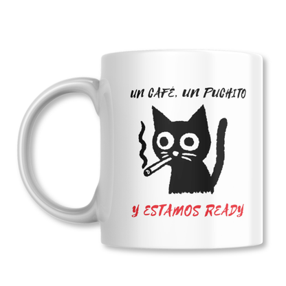 Un Café Un Puchito y Estamos Ready Gato Taza 325ml
