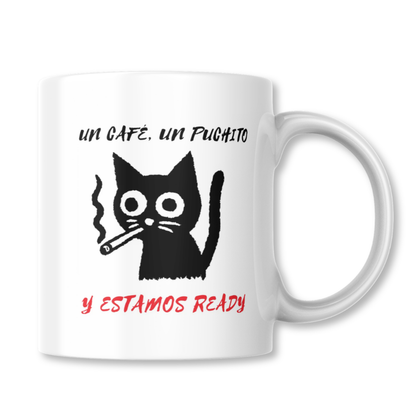 Un Café Un Puchito y Estamos Ready Gato Taza 325ml