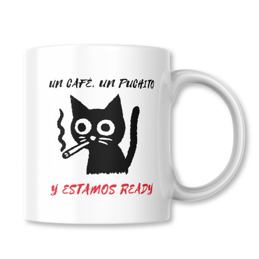Un Café Un Puchito y Estamos Ready Gato Taza 325ml