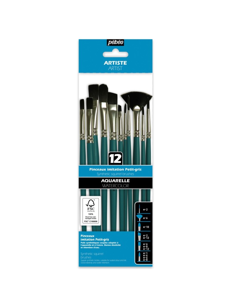 Pincel Pebeo Acuarela Set 12 Mixtos