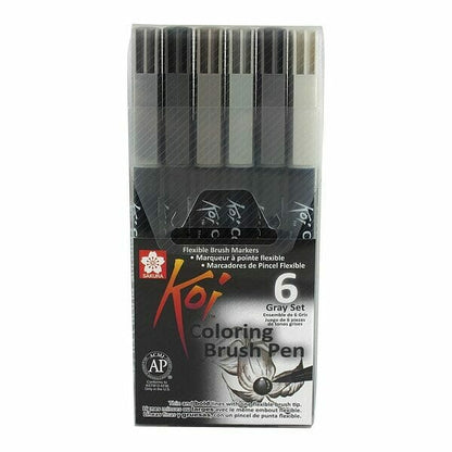Brush Pen Koi 6 Colores Grises