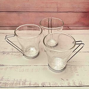 Taza Vidrio Mango Metal 241 ml (Caja 6 Unid. ) anukis.cl