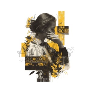 Lamina DTF Textil DTF83 – Mujer Gris Fondo Amarillo (19×27 cm) anukis.cl