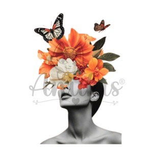 Lamina DTF Textil DTF85 – Mujer Gris Flor Mariposa (19×27 cm) anukis.cl