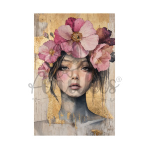 Lamina DTF Textil DTF119 – Mujer Fondo Flores Rosas (20×30 cm) anukis.cl